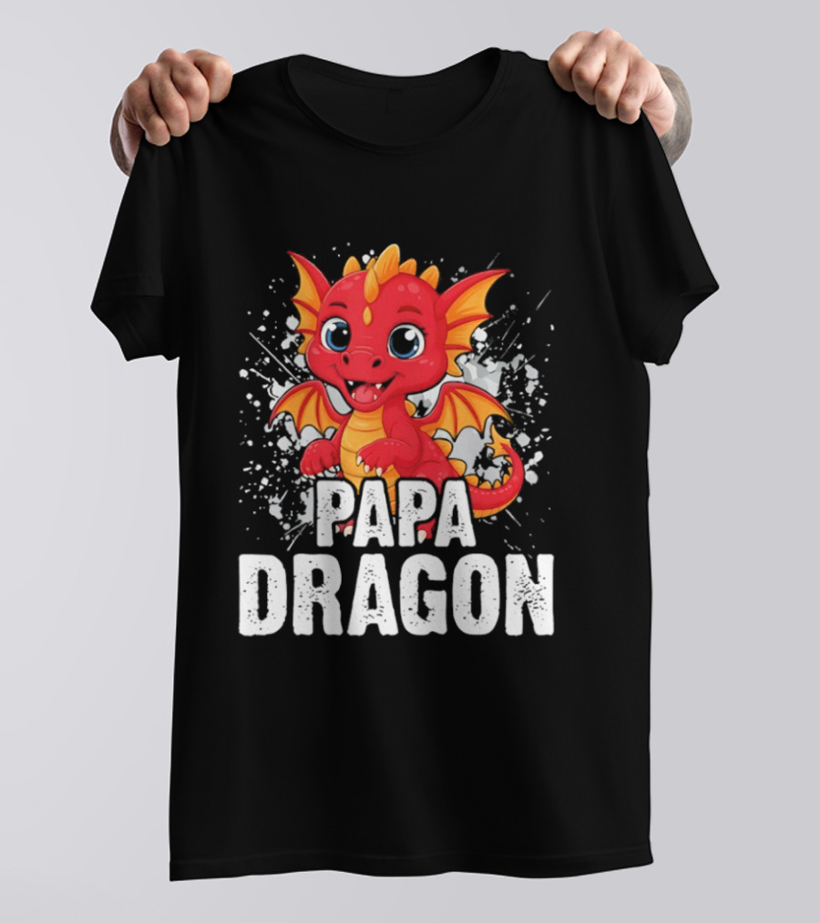 Papa Dragon Cartoon Family Matching Dad Father T-Shirt