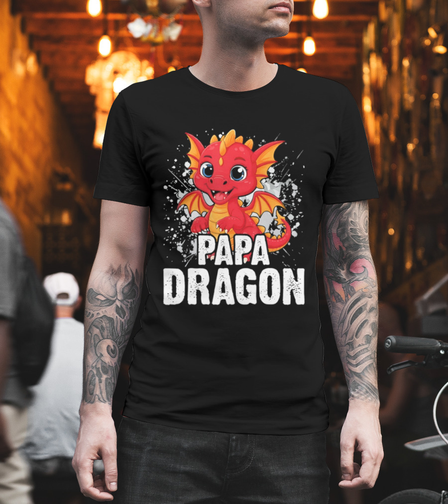 Papa Dragon Cartoon Family Matching Dad Father T-Shirt