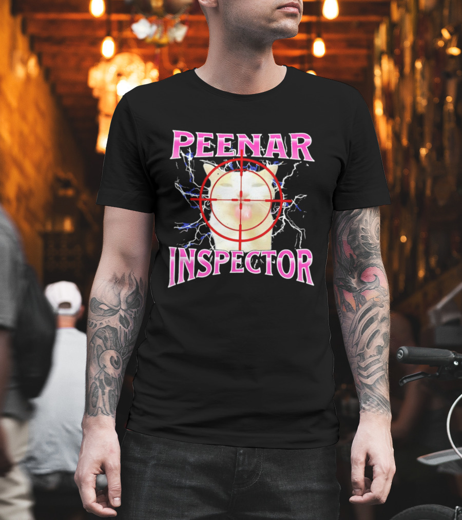 Peenar Inspector Cat Meme With Target Crosshair And Lightning Effects T-Shirt