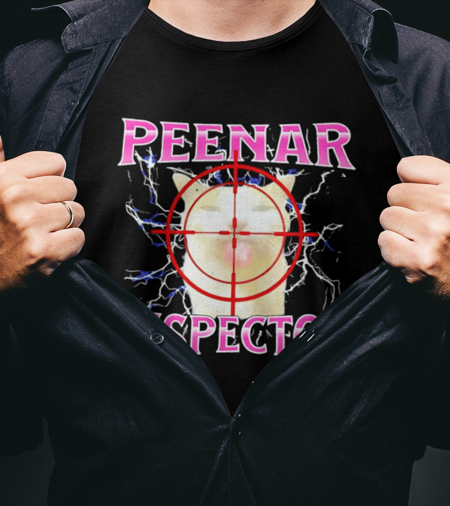 Peenar Inspector Cat Meme With Target Crosshair And Lightning Effects T-Shirt