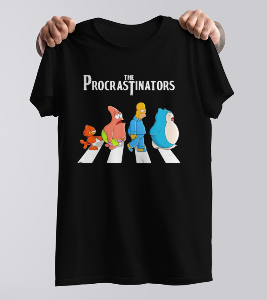 The Procrastinators Cartoon Abbey Road Parody With Iconic Characters Crossing T-Shirt