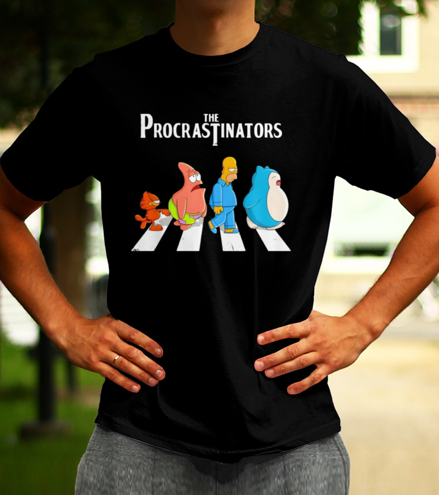 The Procrastinators Cartoon Abbey Road Parody With Iconic Characters Crossing T-Shirt