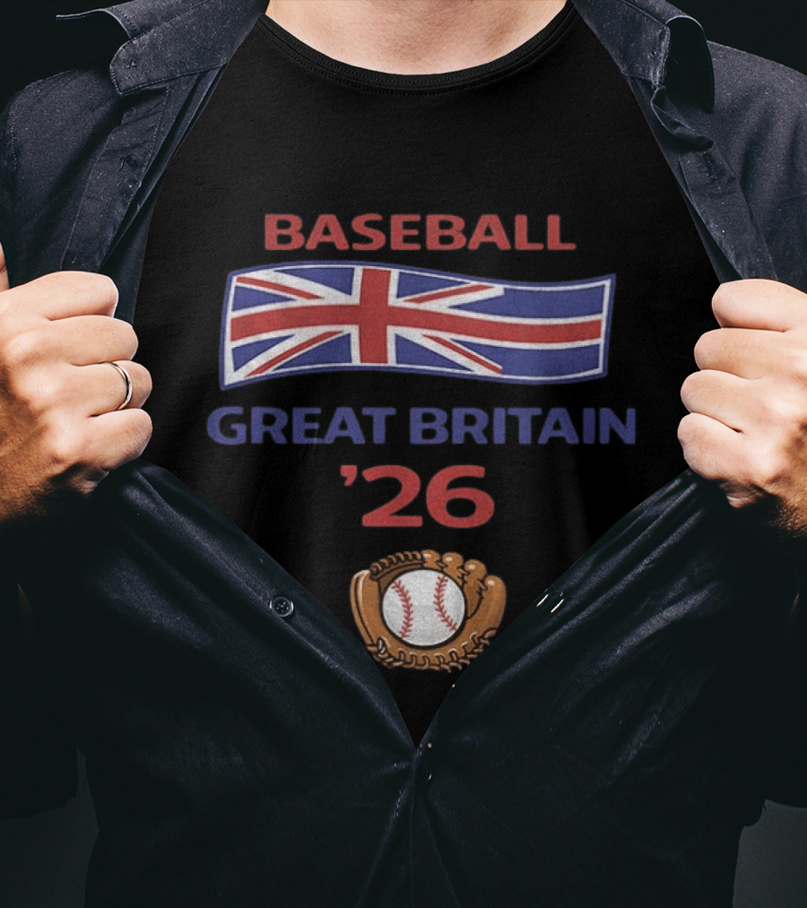 Great Britain Baseball 2026 UK Flag Baseball Glove And Ball T-Shirt