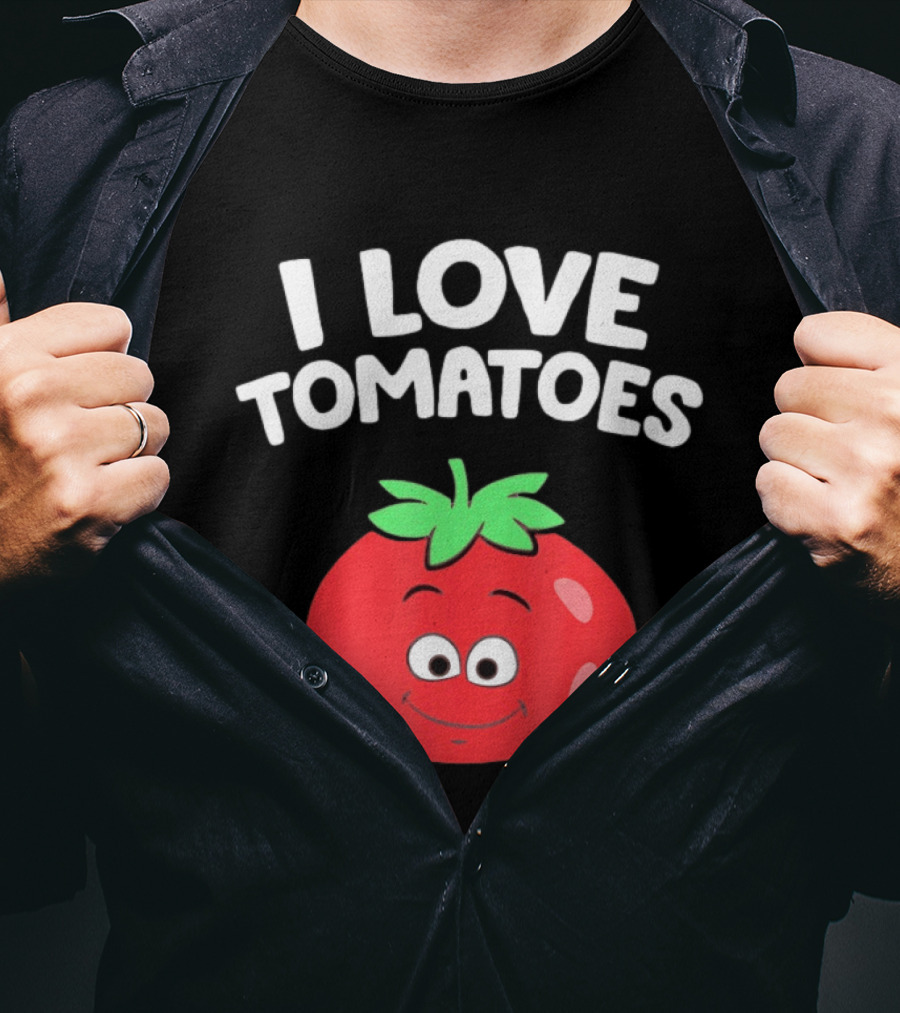 I Love Tomatoes Happy Smiling Tomato Cartoon T-Shirt