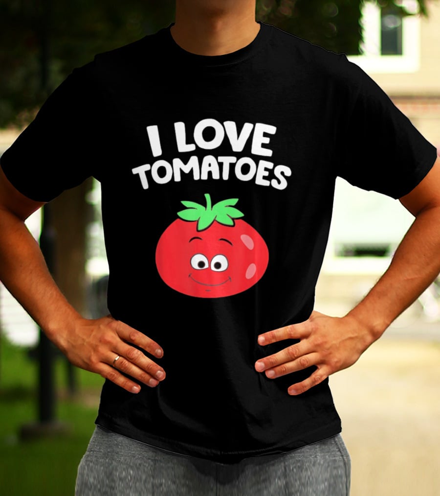 I Love Tomatoes Happy Smiling Tomato Cartoon T-Shirt