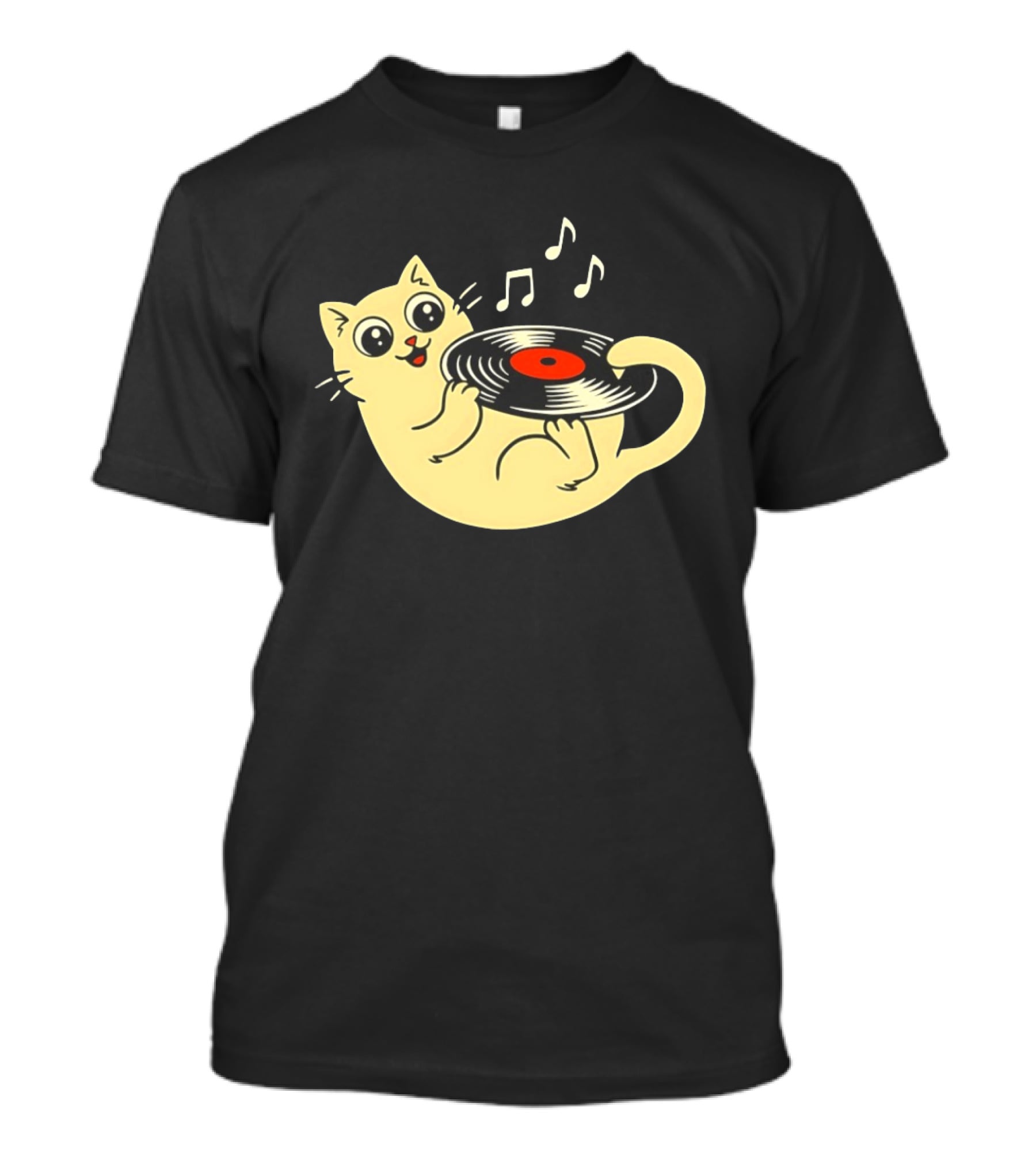 Turntable Cat Spinning Vinyl Record With Musical Notes T-Shirt
