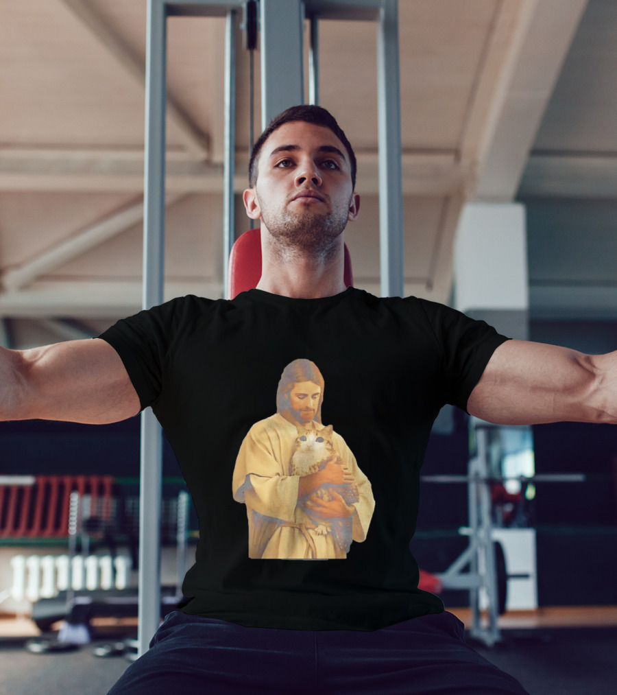 Jesus Embracing Chubby Cat T-Shirt