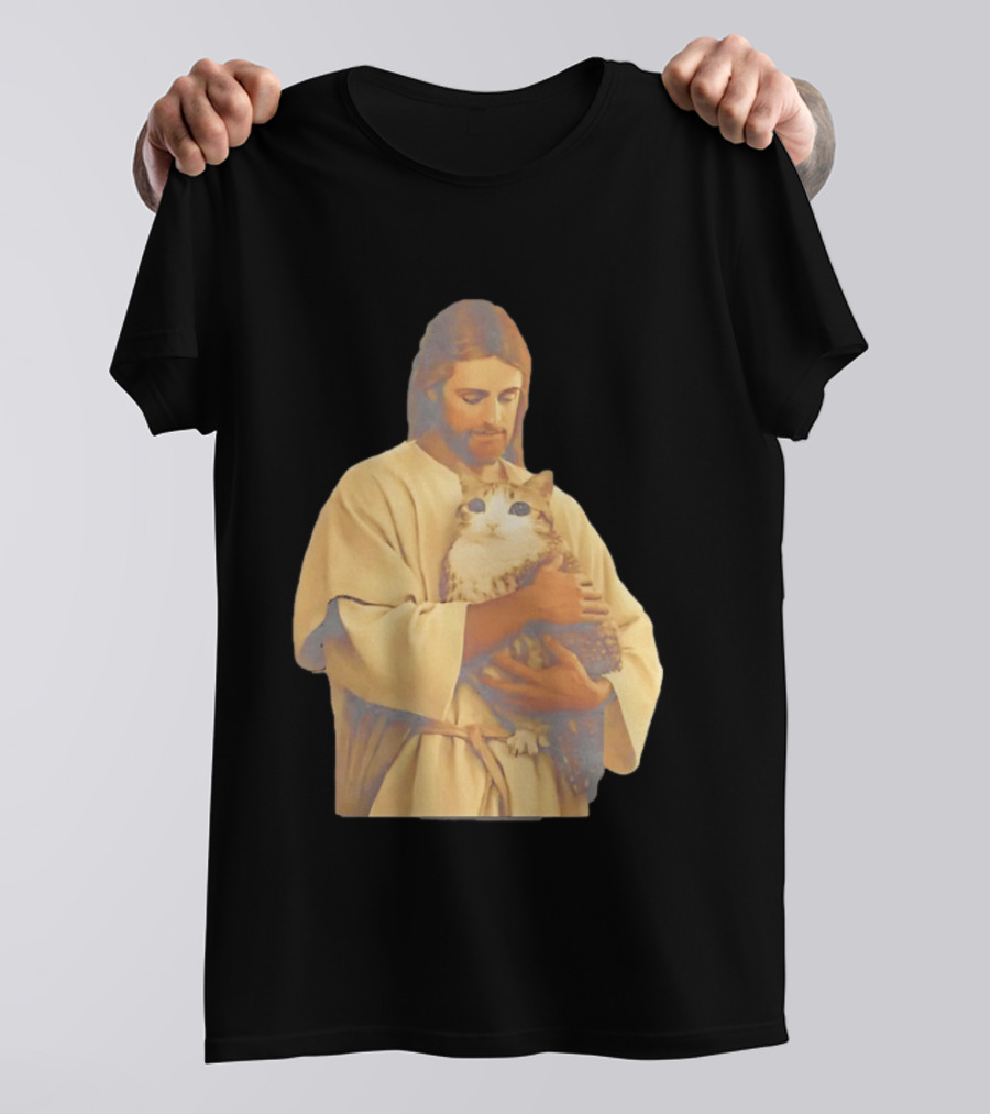 Jesus Embracing Chubby Cat T-Shirt