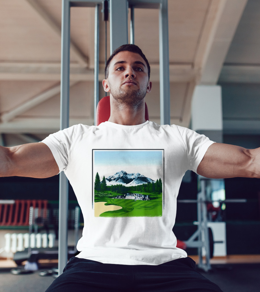 Golf Course Mountain Landscape Scenic Nature Forest Greenery Snowcapped Peaks T-Shirt