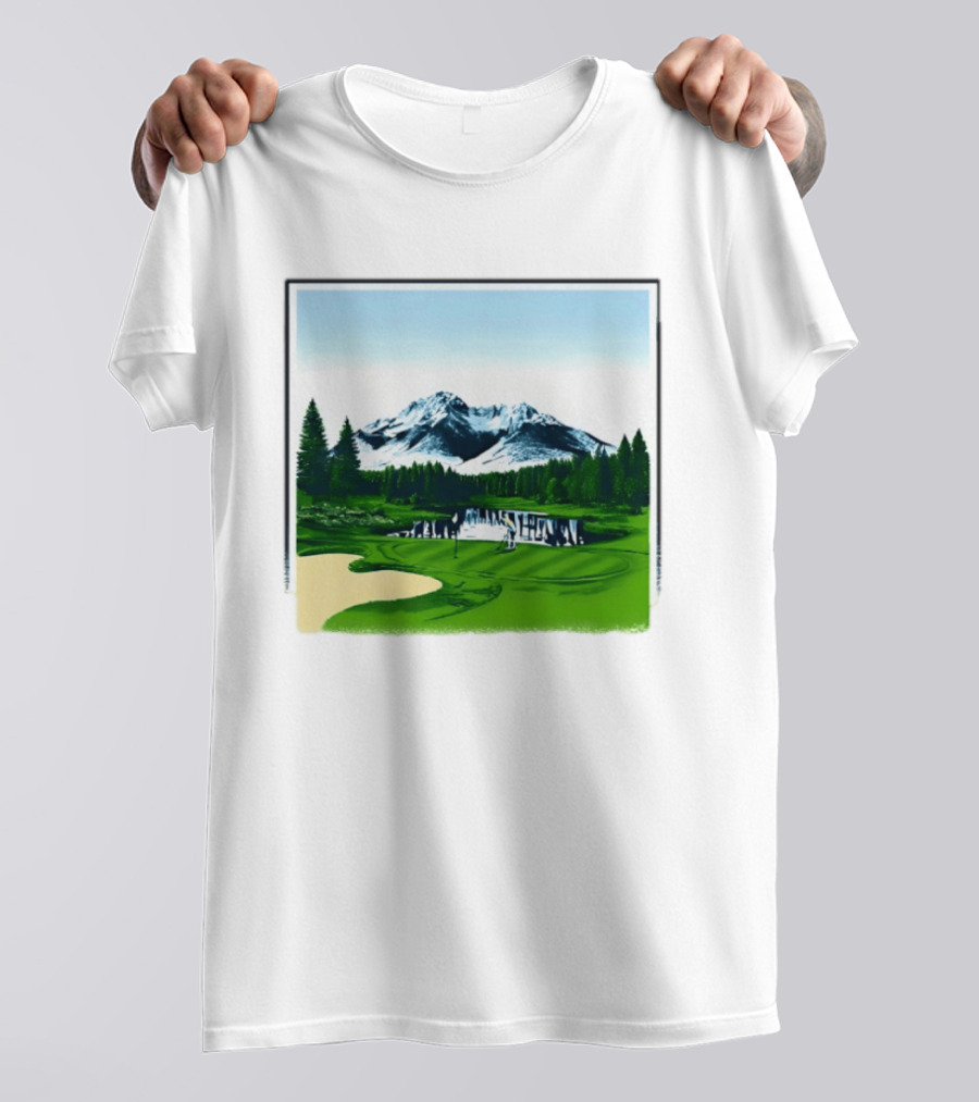 Golf Course Mountain Landscape Scenic Nature Forest Greenery Snowcapped Peaks T-Shirt