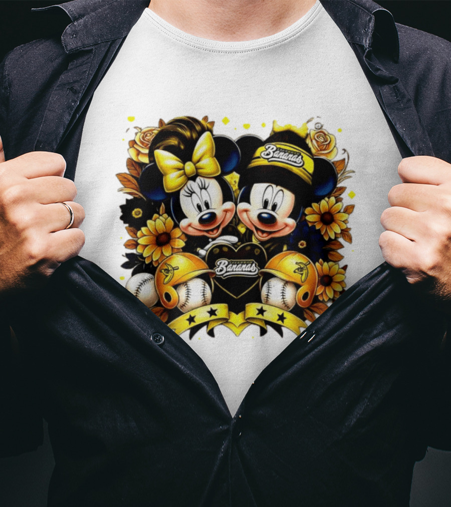 Mickey And Minnie Disney X Savannah Bananas Baseball Collaboration Floral T-Shirt