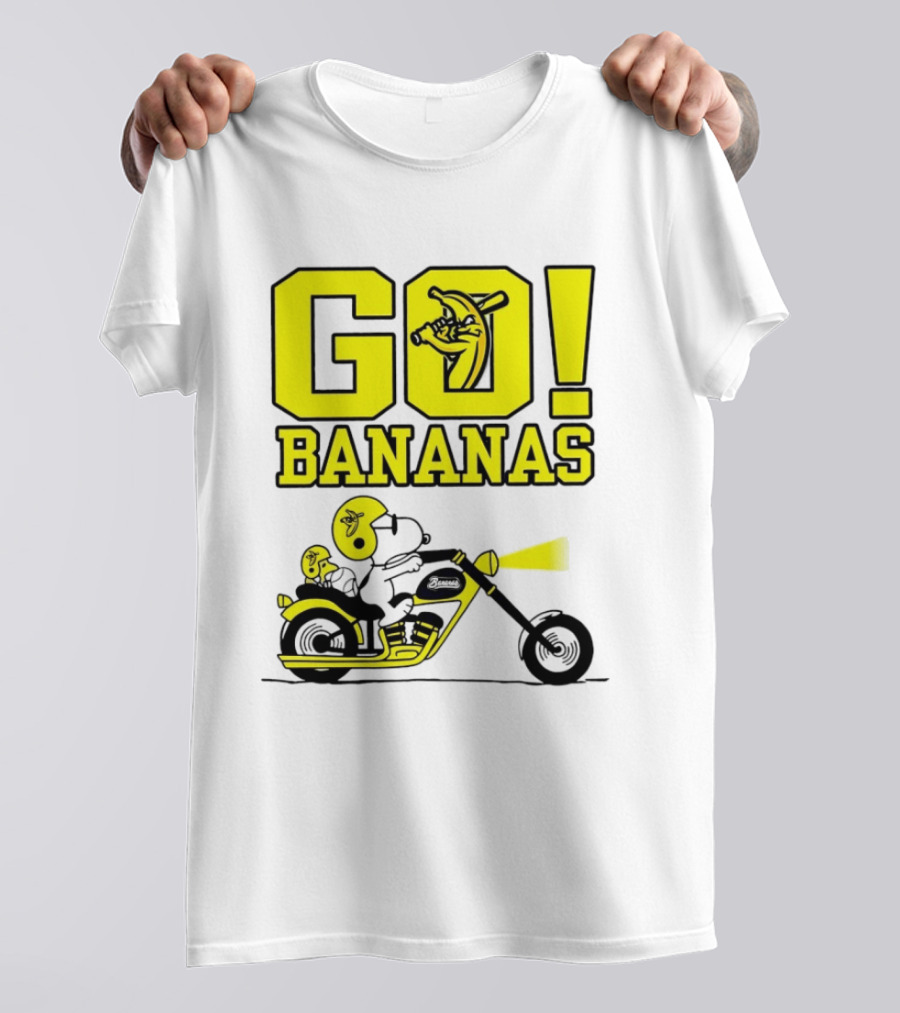 Snoopy Woodstock Go Bananas Motorcycle Savannah Bananas T-Shirt