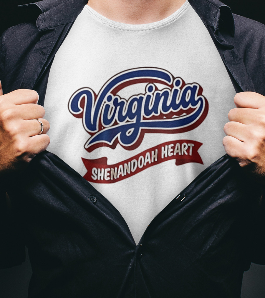 Virginia Shenandoah Heart Vintage Style Script And Ribbon T-Shirt