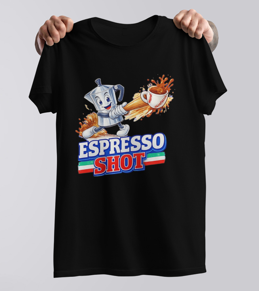 Espresso Shot Moka Pot Baseball Italy Flag T-Shirt