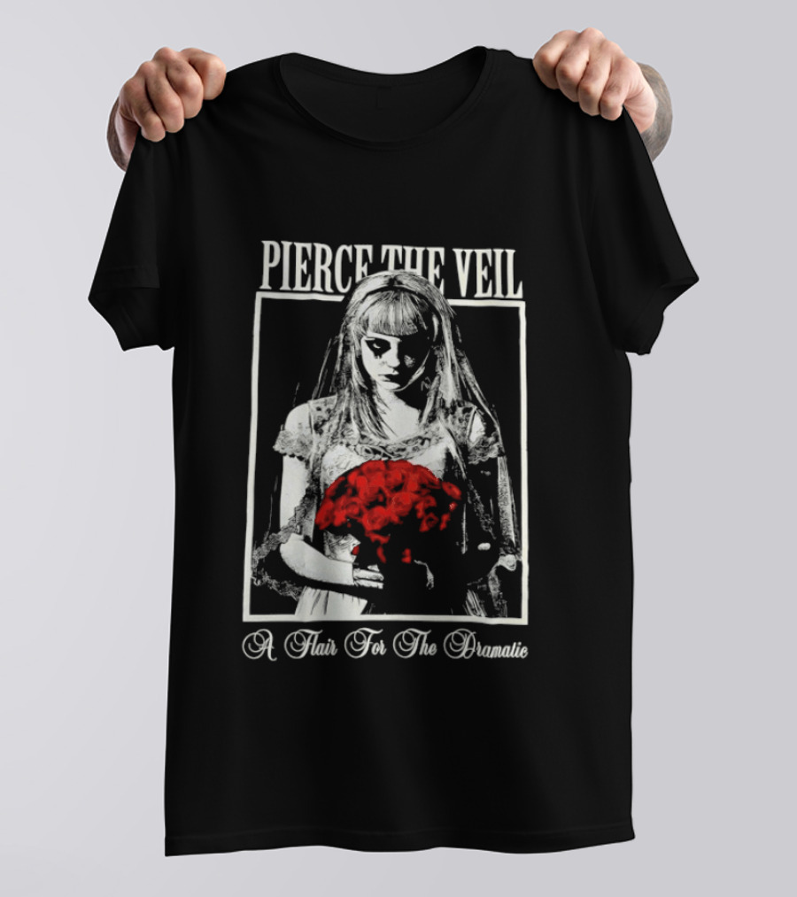 Pierce The Veil A Flair For The Dramatic Bride With Red Flowers T-Shirt