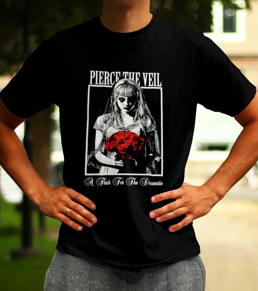 Pierce The Veil A Flair For The Dramatic Bride With Red Flowers T-Shirt