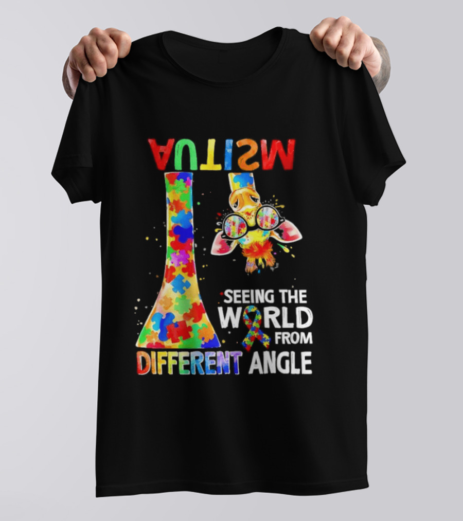 Giraffe Autism Awareness Seeing The World From Different Angle Puzzle T-Shirt