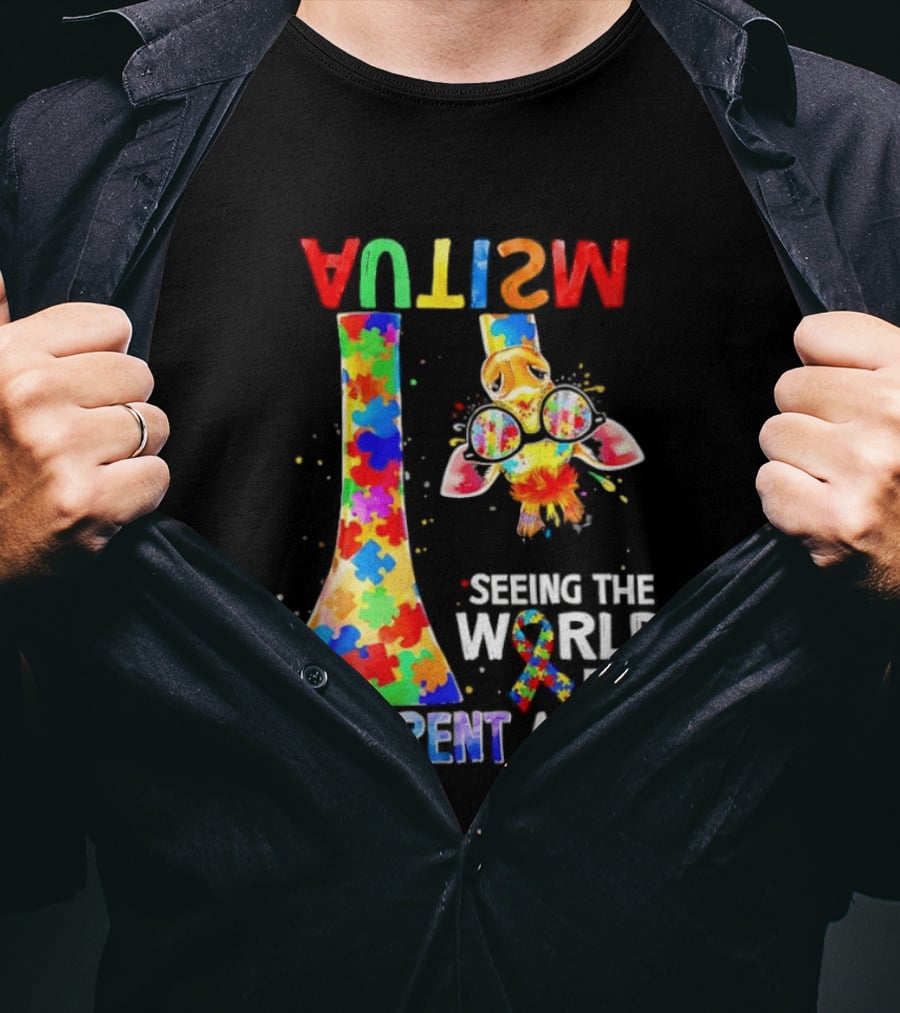 Giraffe Autism Awareness Seeing The World From Different Angle Puzzle T-Shirt