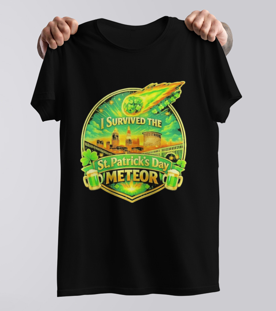 I Survived The St Patrick's Day Meteor 2026 Cityscape And Cloverburst T-Shirt