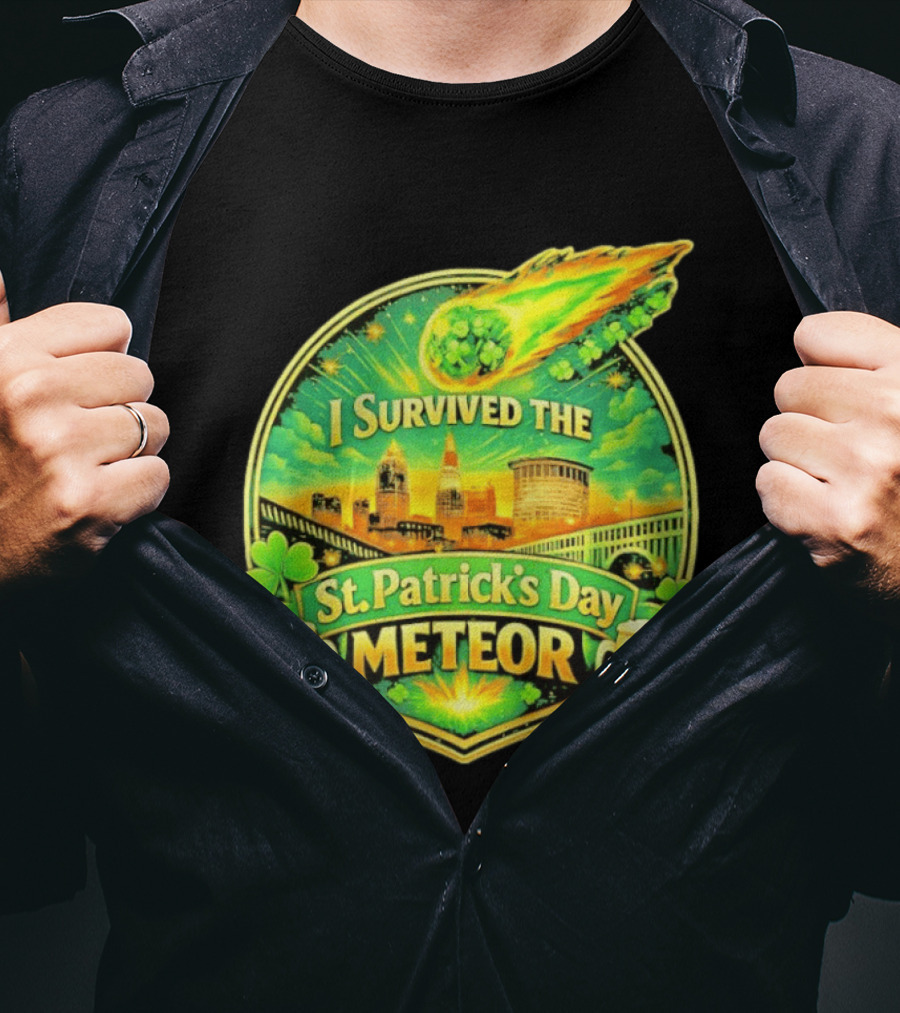 I Survived The St Patrick's Day Meteor 2026 Cityscape And Cloverburst T-Shirt