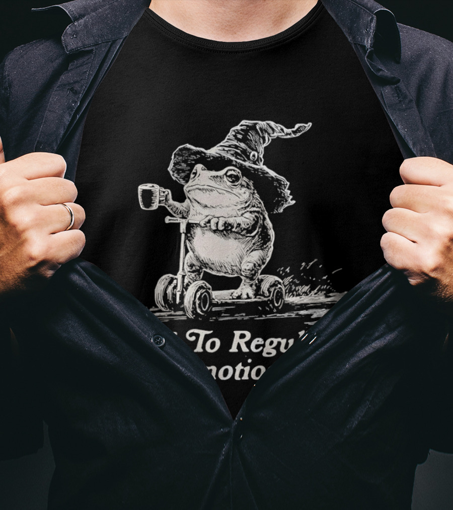 Wizard Frog Riding Scooter Off To Regulate Emotions T-Shirt