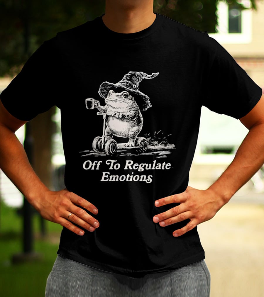Wizard Frog Riding Scooter Off To Regulate Emotions T-Shirt