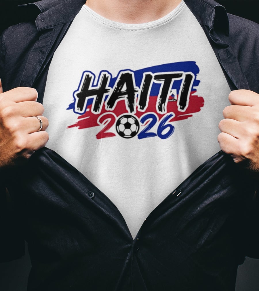 Haiti 2026 Soccer Emblem With Red And Blue Brush Strokes T-Shirt