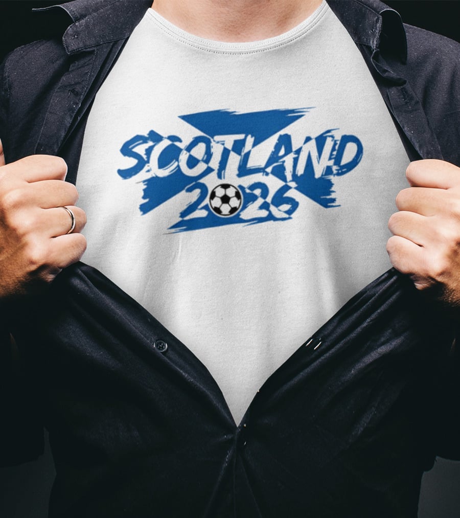 Scotland 2026 Soccer Emblem With Blue Brushstroke T-Shirt