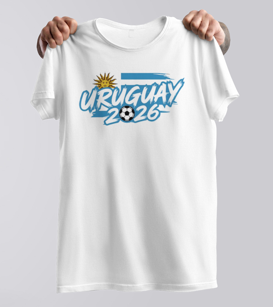Uruguay 2026 Sun And Soccerball Icon With Blue Brushstroke T-Shirt