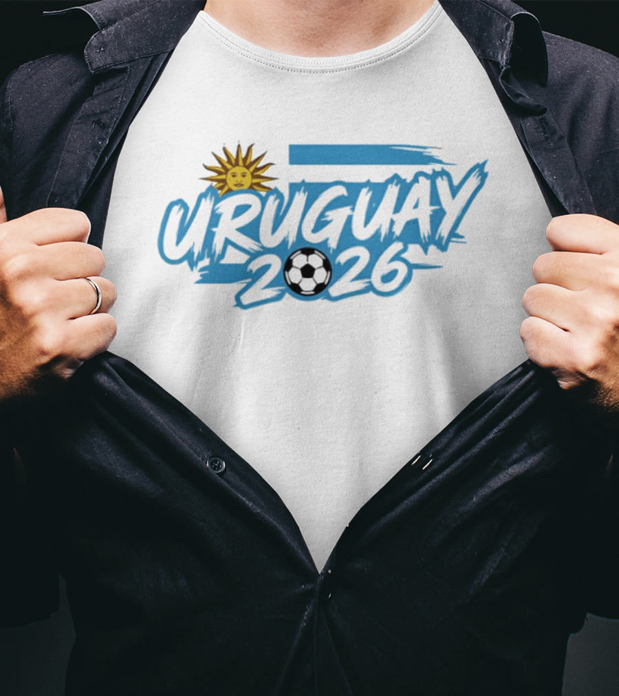 Uruguay 2026 Sun And Soccerball Icon With Blue Brushstroke T-Shirt