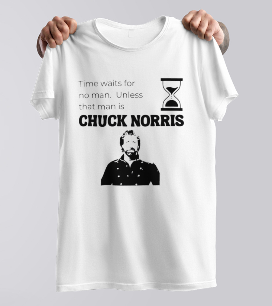 Time Waits For No Man Unless That Man Is Chuck Norris Hourglass Image T-Shirt