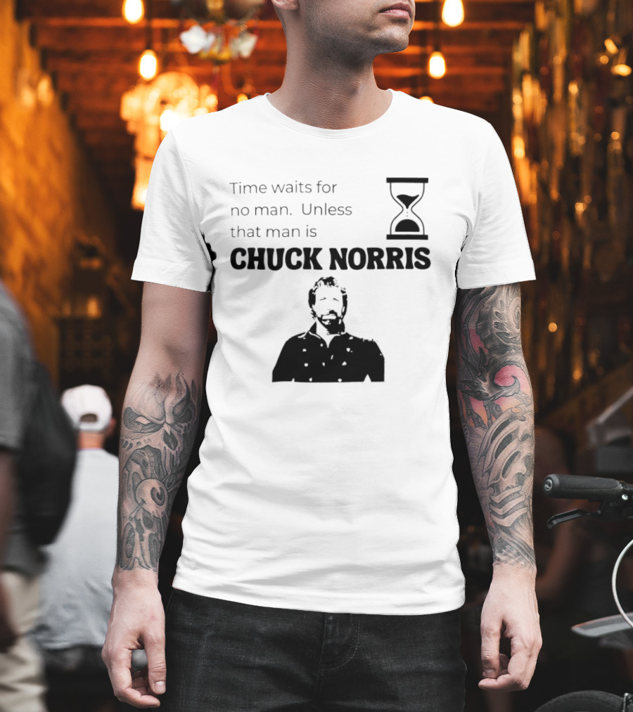 Time Waits For No Man Unless That Man Is Chuck Norris Hourglass Image T-Shirt