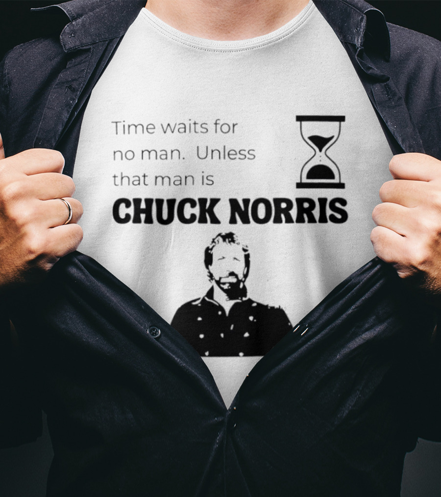 Time Waits For No Man Unless That Man Is Chuck Norris Hourglass Image T-Shirt