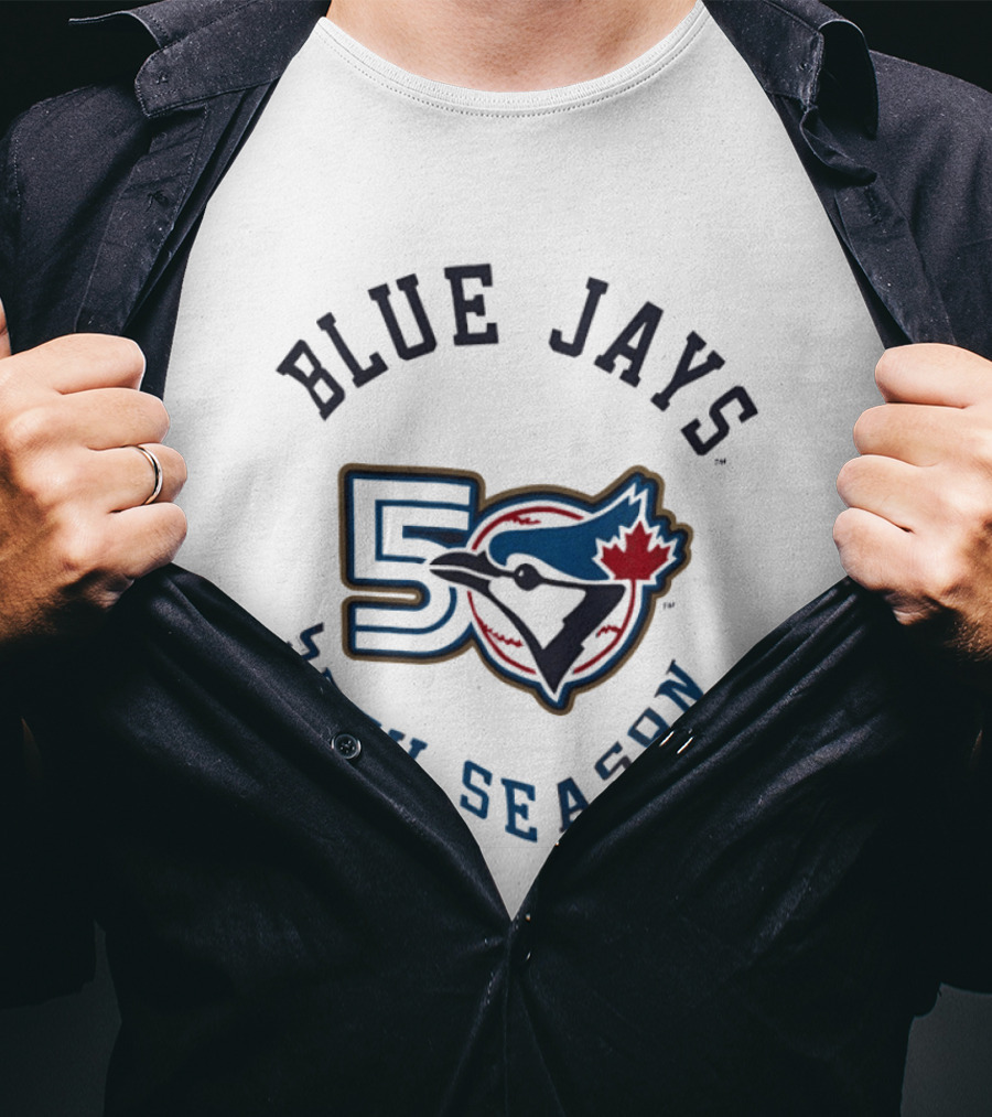 Blue Jays 50th Season Anniversary Retro Logo With Maple Leaf And Baseball T-Shirt