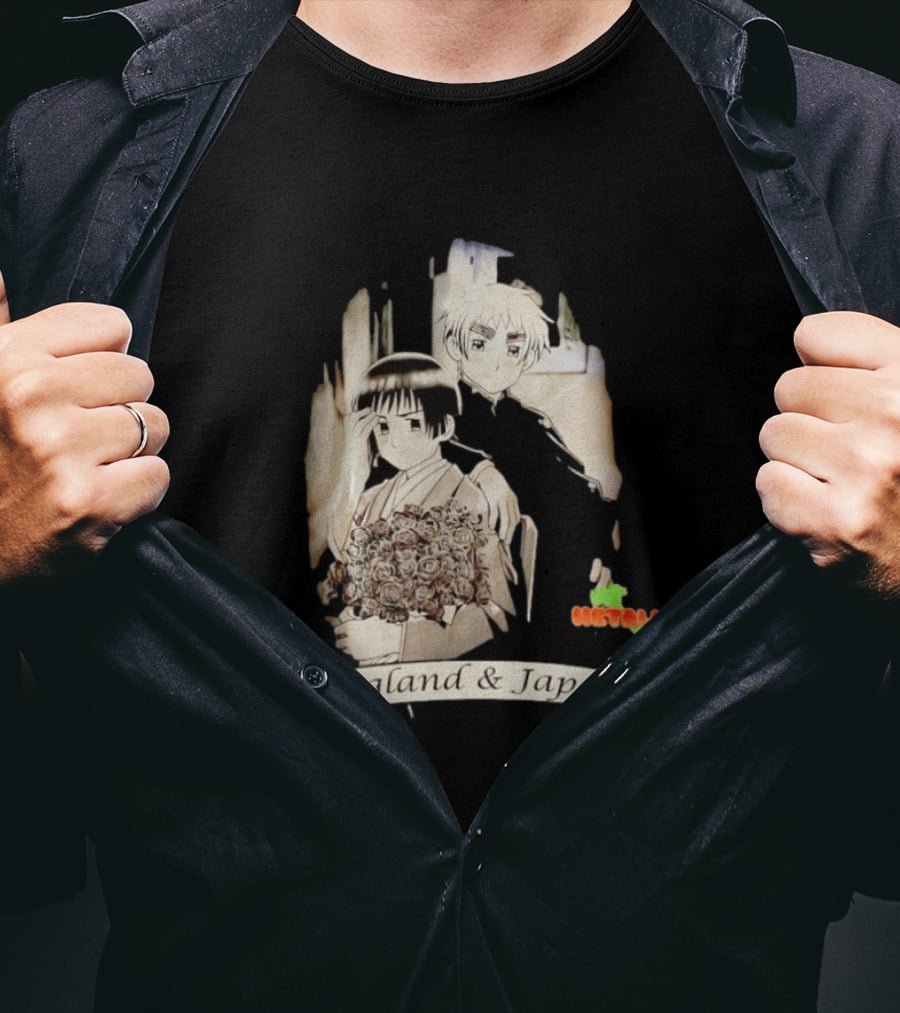 Hetalia Axis Powers England & Japan Anime Characters Roses T-Shirt