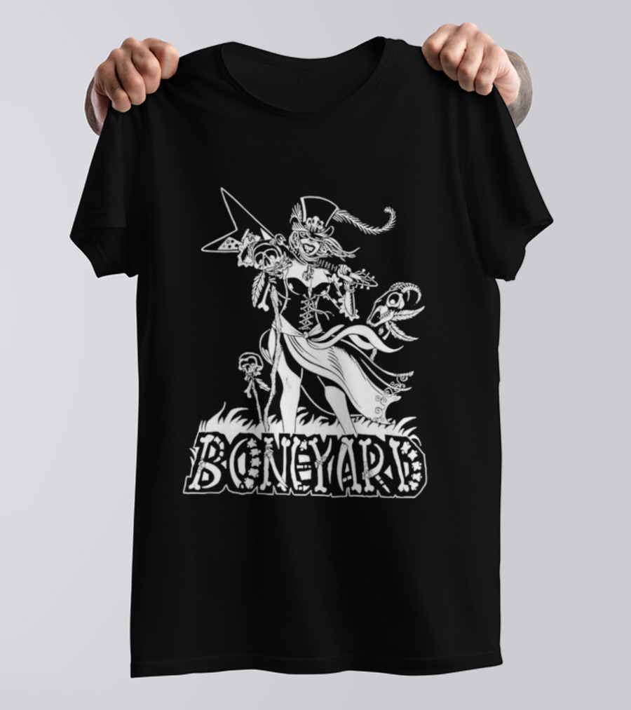 Boneyard Rocker Skeleton Woman Flying V Guitar T-Shirt