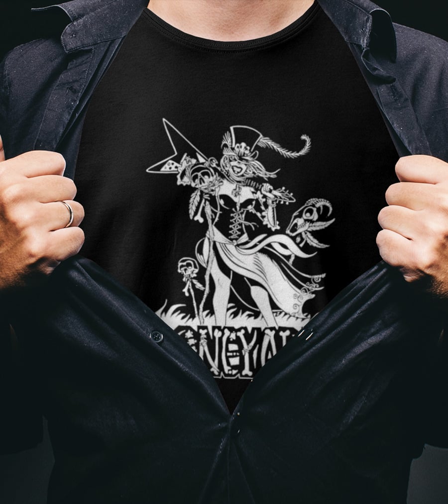 Boneyard Rocker Skeleton Woman Flying V Guitar T-Shirt