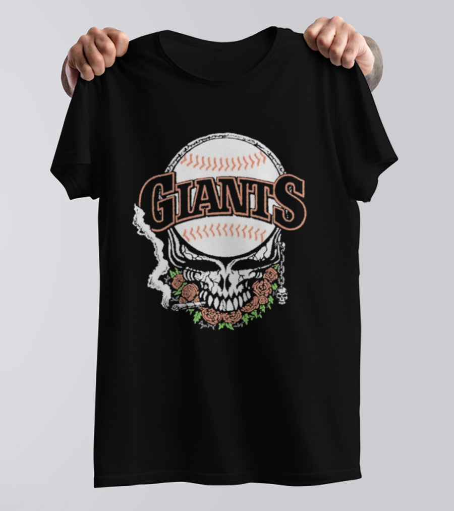 Giant Deadhead Baseball Skull Floral T-Shirt