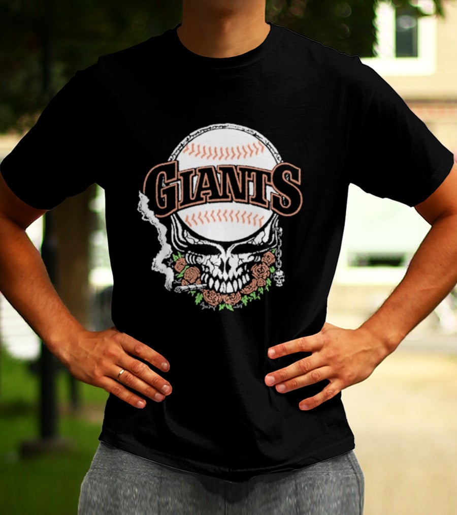 Giant Deadhead Baseball Skull Floral T-Shirt