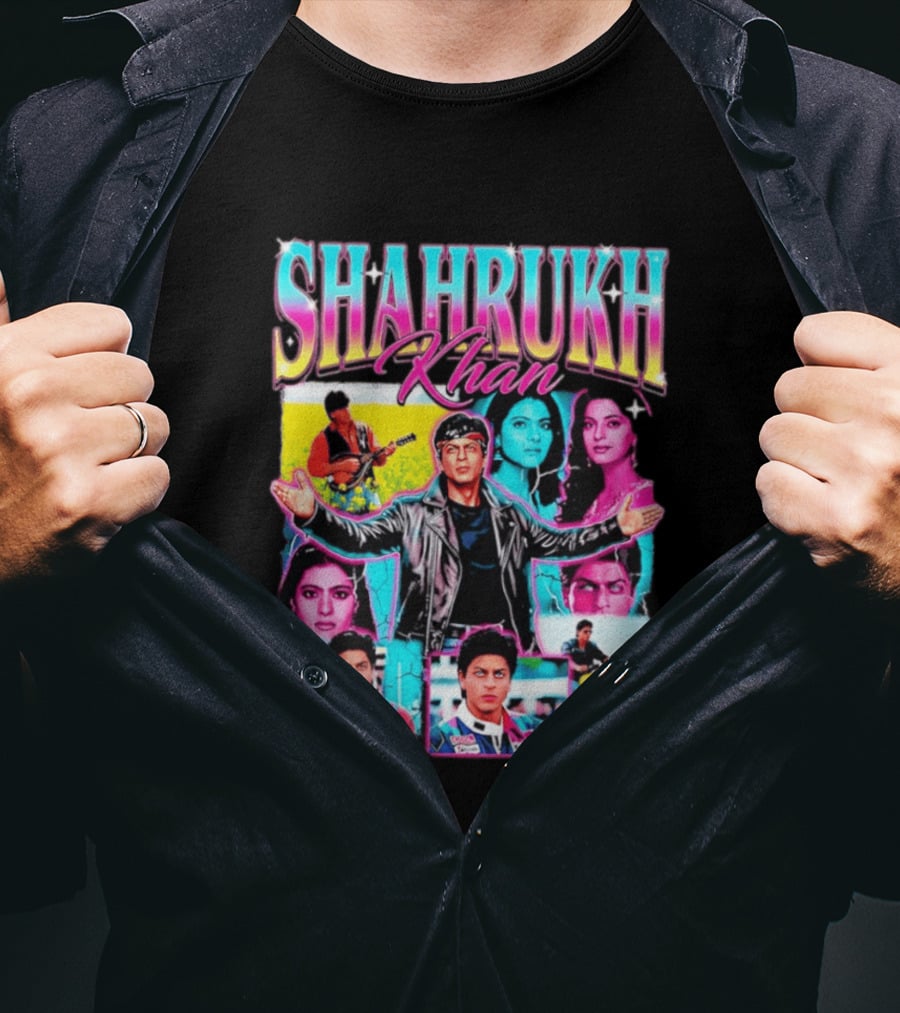 SHAHRUKH KHAN SRK Kajol Juhi Chawla Guitar Motorcycle T-Shirt