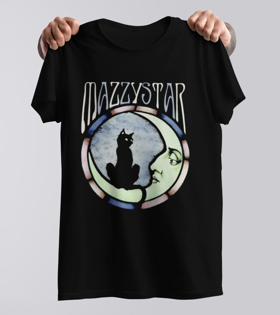 Mazzy Star Black Cat Moon Stained Glass Crescent Moon T-Shirt