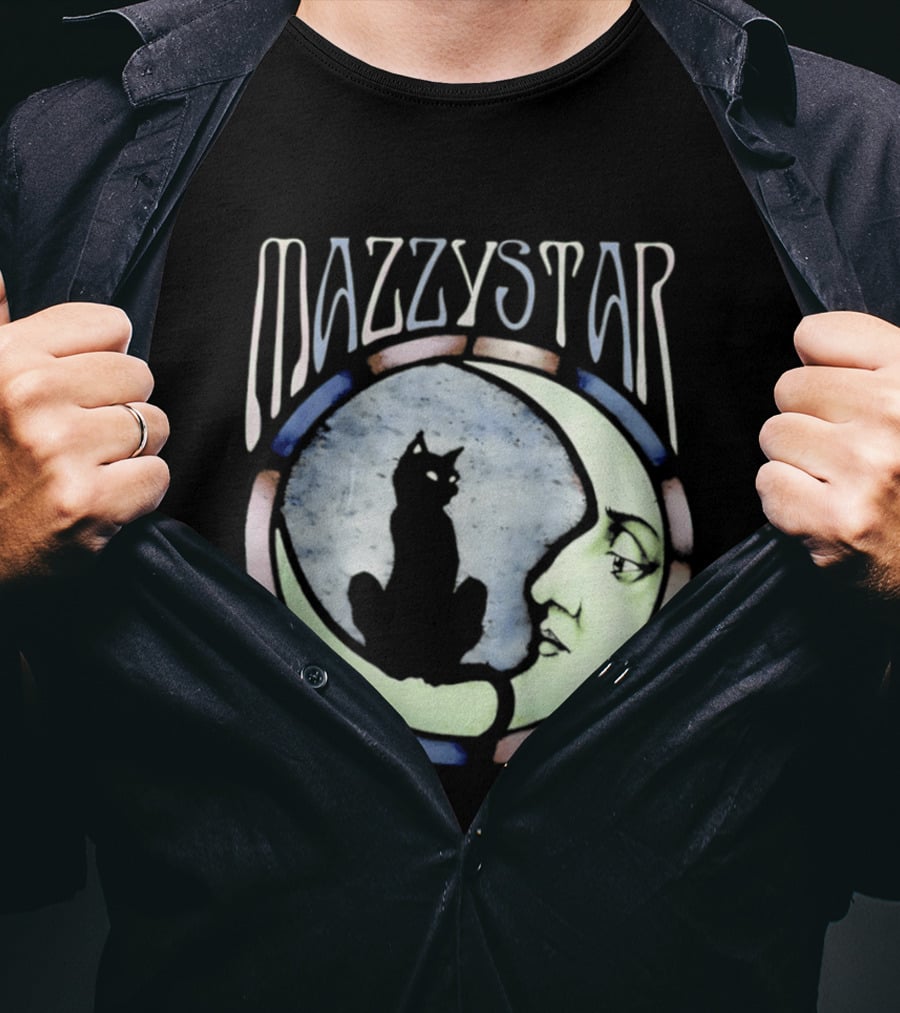 Mazzy Star Black Cat Moon Stained Glass Crescent Moon T-Shirt
