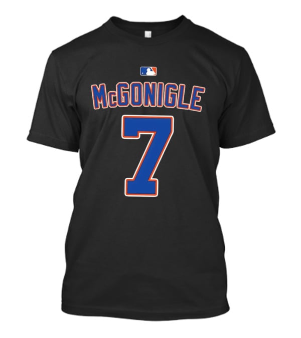 MLB McGonigle 7 Major League Baseball Logo Blue Red White T-Shirt