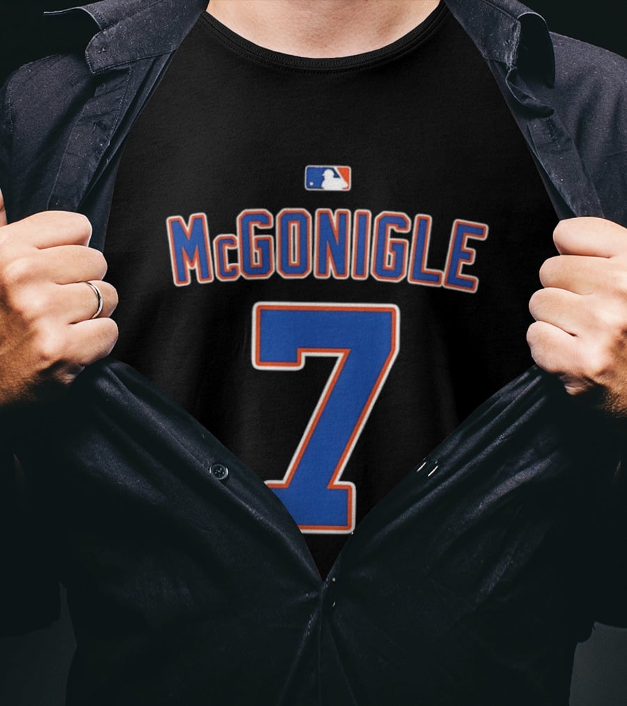 MLB McGonigle 7 Major League Baseball Logo Blue Red White T-Shirt