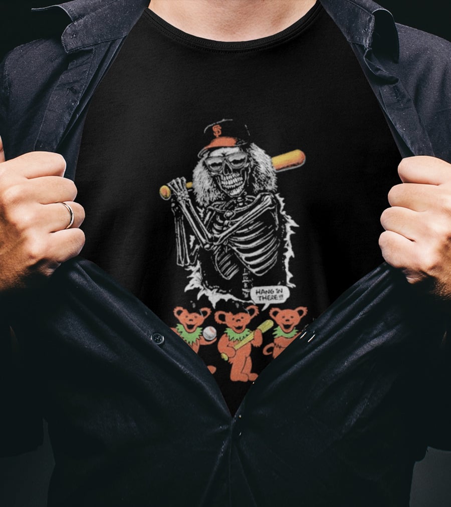 The Skeleton Factory Giant Deadhead With Dancing Bears Baseball T-Shirt