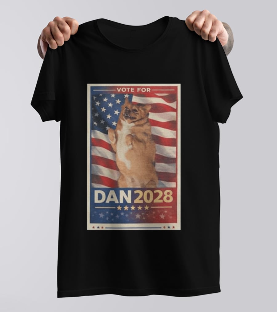 Vote For Dan 2028 American Flag Dog Stars Stripes T-Shirt