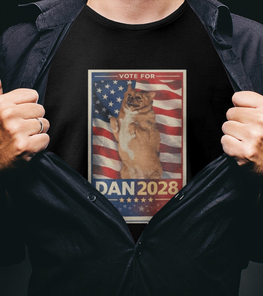 Vote For Dan 2028 American Flag Dog Stars Stripes T-Shirt