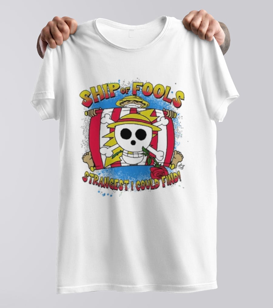 Ship Of Fools Strangest I Could Find Skeleton Straw Hat Rose T-Shirt