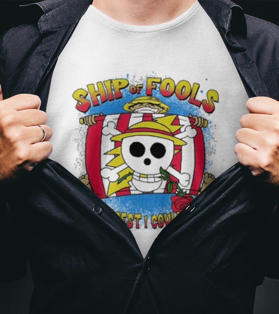 Ship Of Fools Strangest I Could Find Skeleton Straw Hat Rose T-Shirt