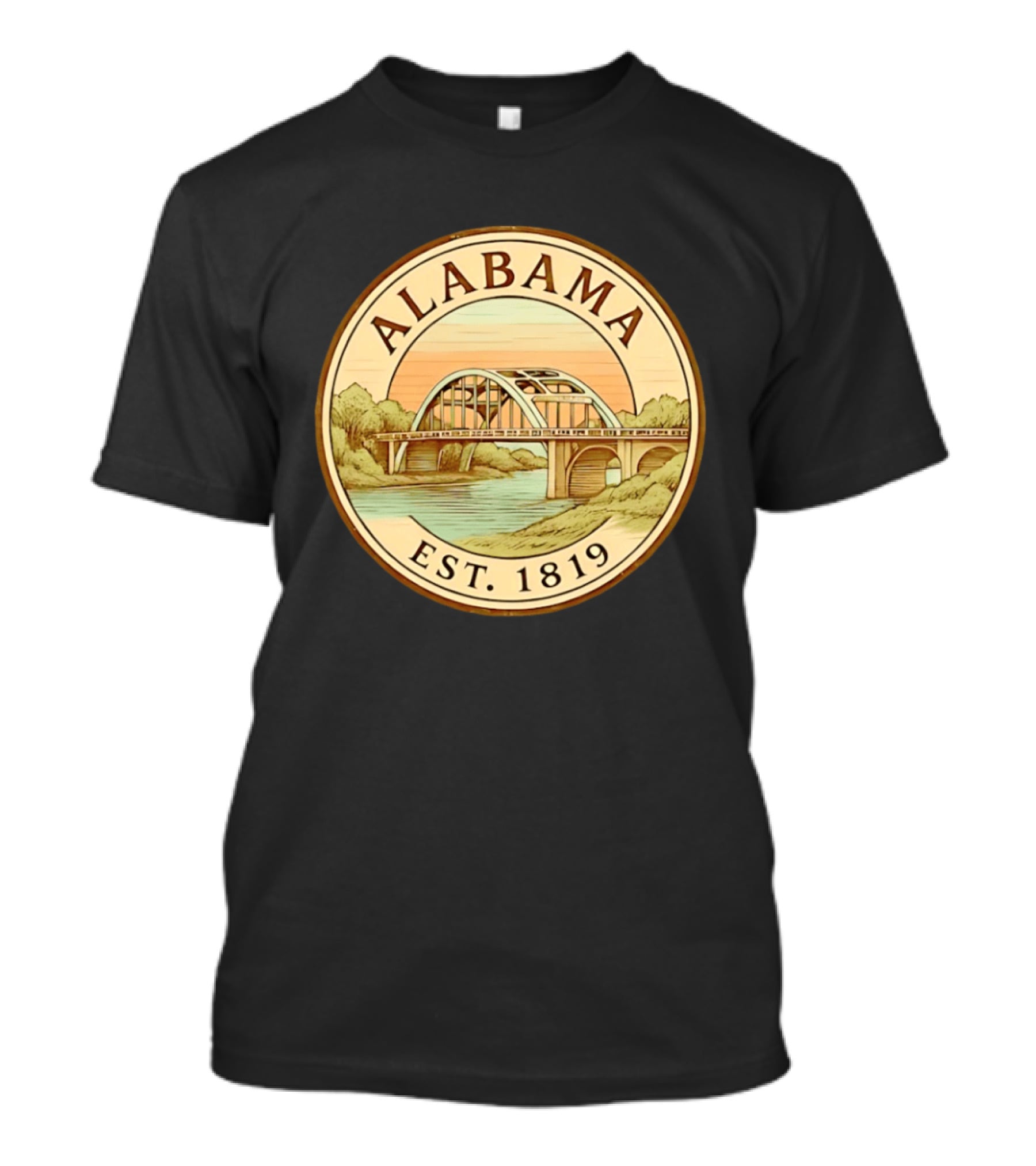 Alabama Bridge Art Est 1819 Vintage Circle T-Shirt